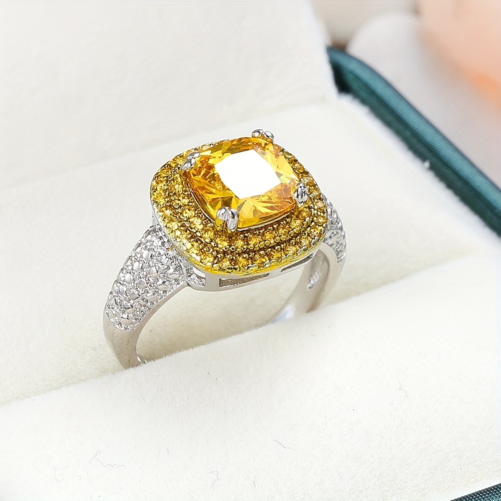 Prosperity Yellow Synthetic Square Cubic Zirconia Ring, Unisex